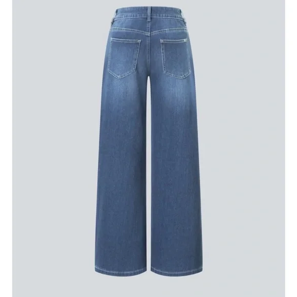 Halara medium wash asymmetrical low rise waist soft denim wide leg jeans, new - Picture 6 of 11